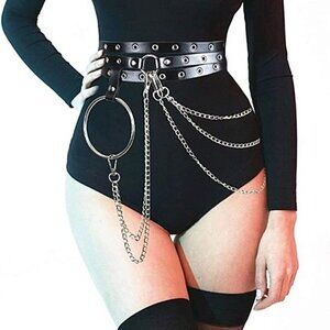 𝅺BELLY Waist Chain Belt Leather Body Harness Jewelry Cosplay Dominatrix BDSM NWT